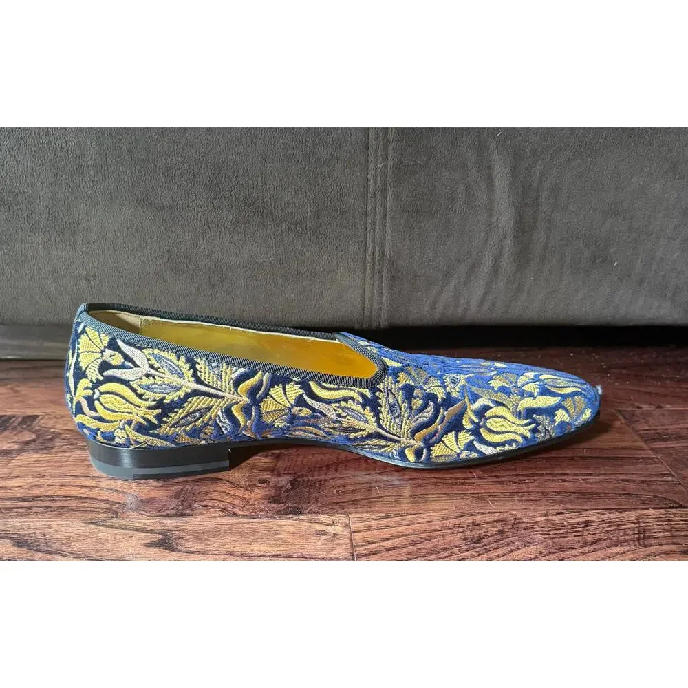 $1,595 New Christian Louboutin Embroidered Floral Velvet Loafers Black 45(12)